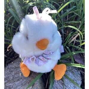 Fairview Vintage Plush Baby Chick With floral Collar Bow 8.5 in Plastic Hang Tag